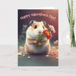Cartes Pour Fêtes Annuelles Petit Hamster sucré aux fleurs Saint-Valentin