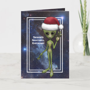 Cartes Pour Fêtes Annuelles Petit Homme Vert Alien Espace Noël