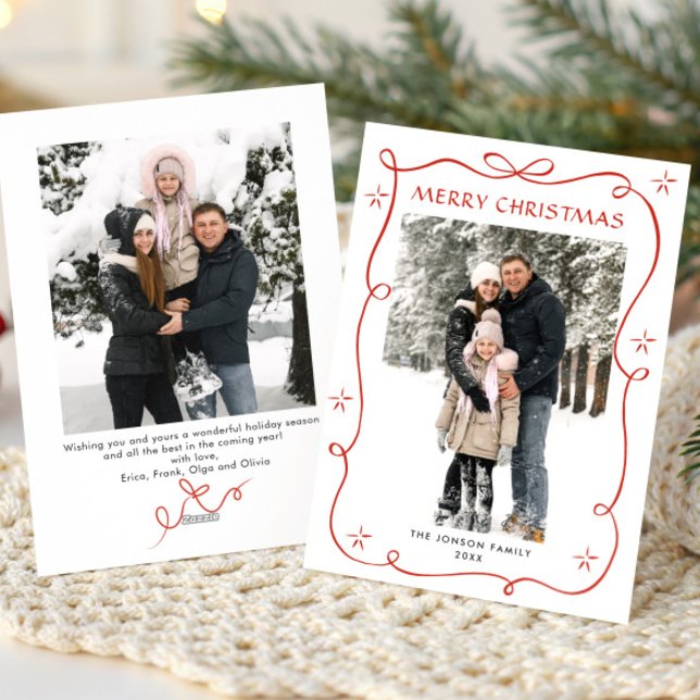 Cartes Pour Fêtes Annuelles Petit Noël Boho Rouge Bow Ribbon 2 Photo (Créateur téléchargé)