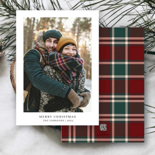Cartes Pour Fêtes Annuelles Petit Noël Élégant Photo Tartan Simple (Créateur téléchargé)