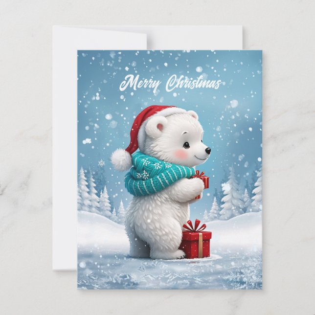 Cartes Pour Fêtes Annuelles Petit ours bébé mignon avec casquette de Noël (Devant)