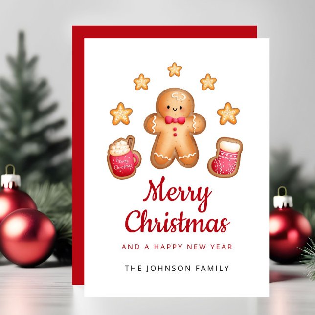Cartes Pour Fêtes Annuelles Petit pain d'épices homme Joyeux Noël (Cute Gingerbread Man Merry Christmas Holiday Card)
