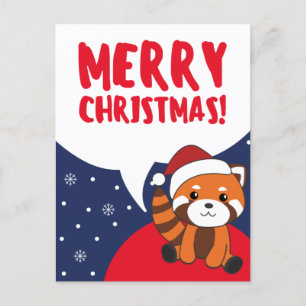 Cartes Pour Fêtes Annuelles Petit Panda Rouge Noël Neige Hiver Animaux Pandas 