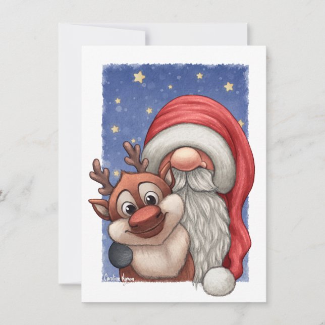 Cartes Pour Fêtes Annuelles Petit Père Noël et son petit renne (Devant)