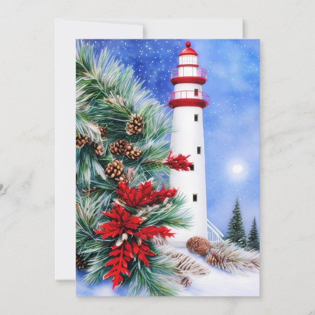 Cartes Pour Fêtes Annuelles Petit phare de Noël enneigé à petit budget (Devant)