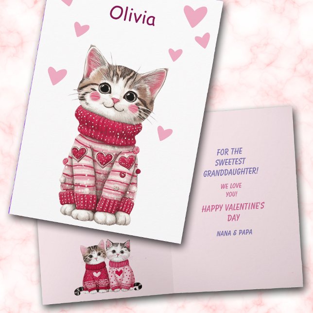 Cartes Pour Fêtes Annuelles Petit Pull pour Petite-Fille Chats Saint-Valentin (Créateur téléchargé)