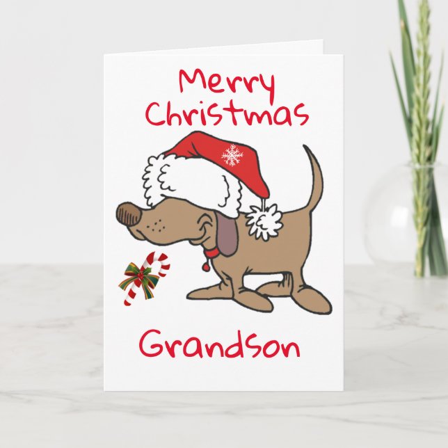 CARTES POUR FÊTES ANNUELLES PETIT PUPPY DIT **MERRY CHRISTMAS GRANDSON** (Devant)