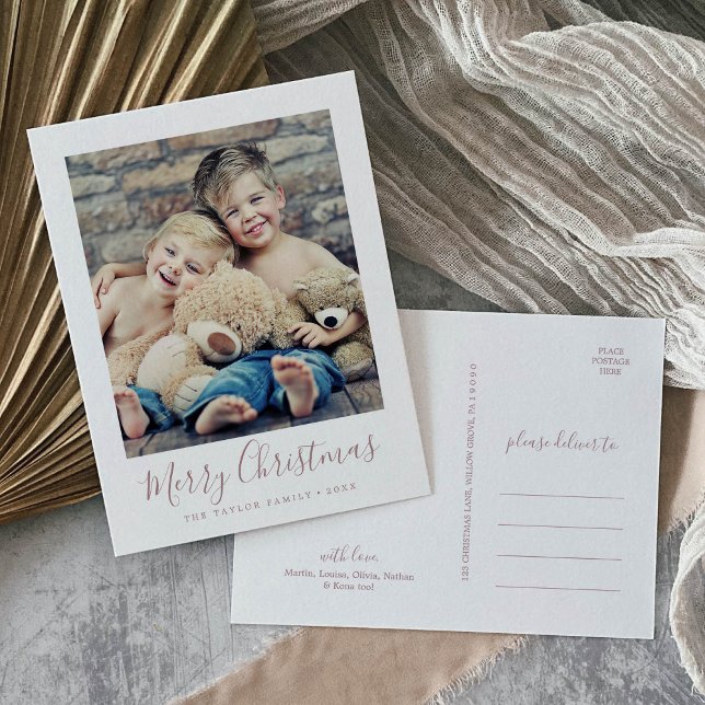 Cartes Pour Fêtes Annuelles Petit Rose Gold Joyeux Portrait de Noël (Créateur téléchargé)