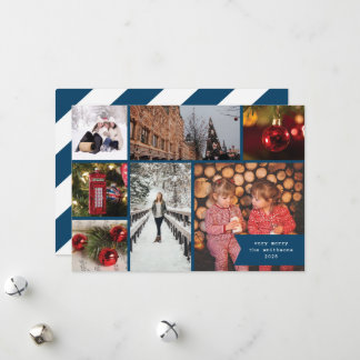 Cartes Pour Fêtes Annuelles Petit Ruban Multi Photo Noël Rayure Bleue 