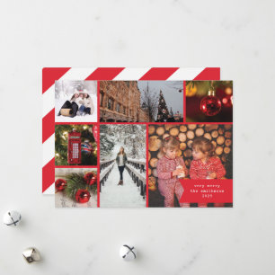 Cartes Pour Fêtes Annuelles Petit Ruban Multi Photo Noël Rayure Rouge