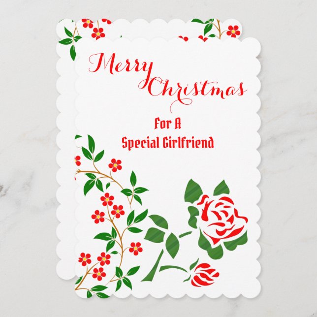 Cartes Pour Fêtes Annuelles Petite amie Joyeux Noël Rose rouge Flora (Devant / Derrière)