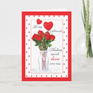 Cartes Pour Fêtes Annuelles Petite amie Saint Valentin Roses rouges Coeurs