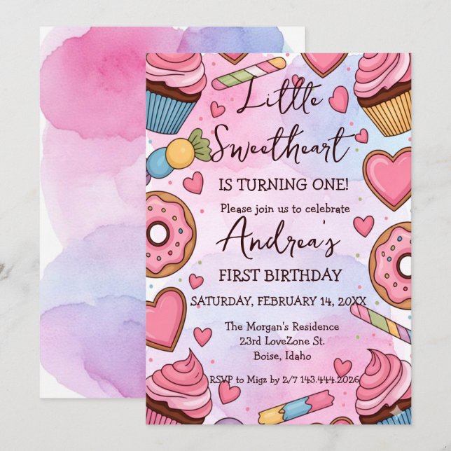 Cartes Pour Fêtes Annuelles Petite chérie a un an Saint-Valentin naissance (Devant / Derrière)