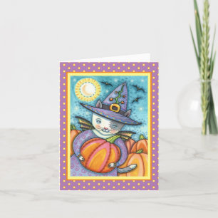 CARTES POUR FÊTES ANNUELLES PETITE CUISINE DE CHAT DE BAT, VERSE CUTE ET COLOR