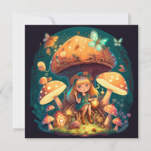 Cartes Pour Fêtes Annuelles Petite elve de fille parmi les champignons