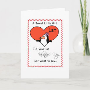 Cartes Pour Fêtes Annuelles Petite fille 1ère Saint Valentin mignonne Penguin