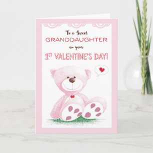 Cartes Pour Fêtes Annuelles Petite-fille, 1ère Saint-Valentin, Pink Teddy Bea