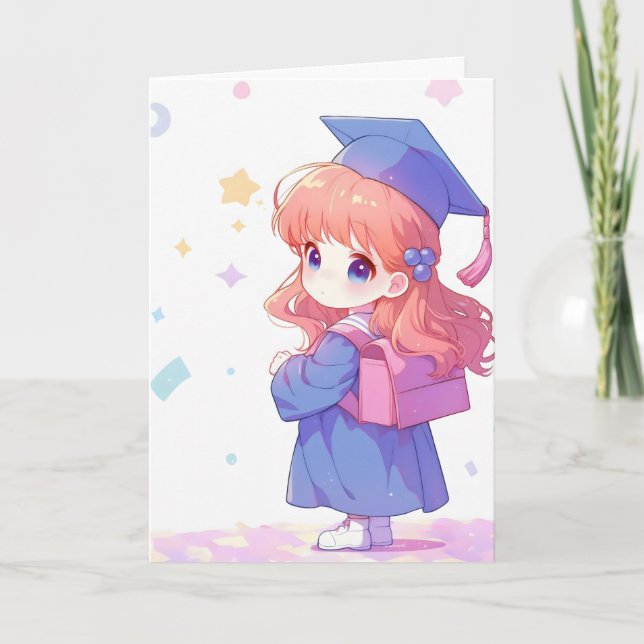 Cartes Pour Fêtes Annuelles Petite fille Anime School Graduation (Devant)