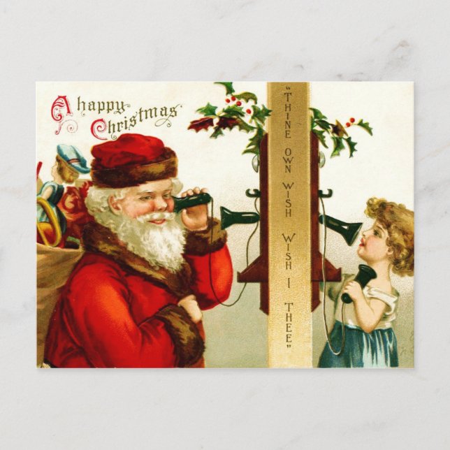 Cartes Pour Fêtes Annuelles Petite fille au téléphone avec le Père Noël (Devant)