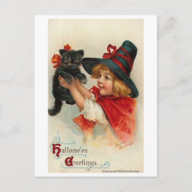 Cartes Pour Fêtes Annuelles Petite fille avec un chaton noir (Devant)