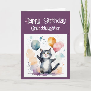 Cartes Pour Fêtes Annuelles Petite-fille Chat Fantaisiste Ballons Anniversaire