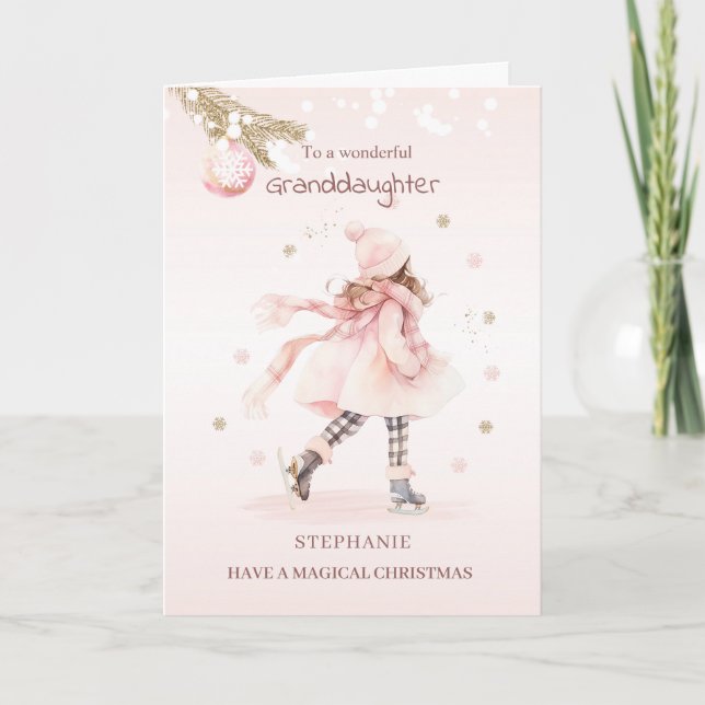 Cartes Pour Fêtes Annuelles Petite Fille de Noël Rose Fille / Petite-Fille  (Devant)