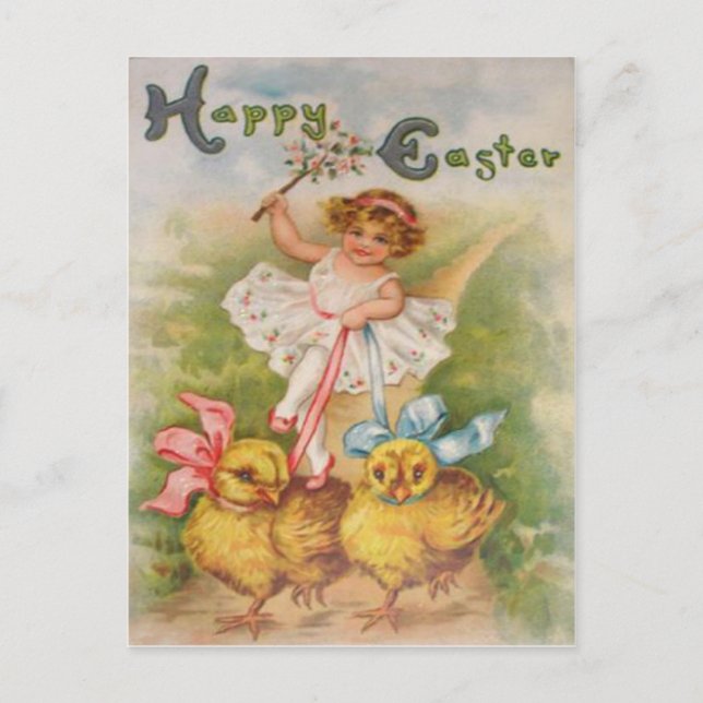 Cartes Pour Fêtes Annuelles Petite fille Easter Chick Leash (Devant)