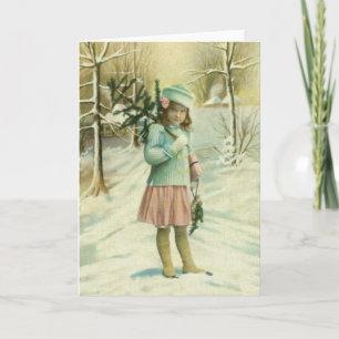Cartes Pour Fêtes Annuelles Petite fille en hiver