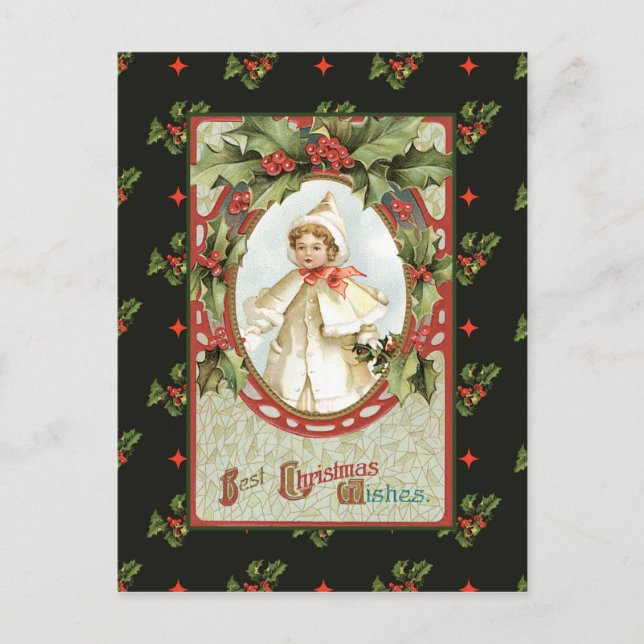 Cartes Pour Fêtes Annuelles Petite fille en Noël blanc (Devant)