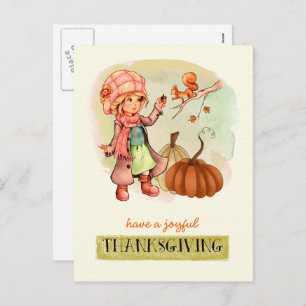 Cartes Pour Fêtes Annuelles Petite fille et écureuil Custom Thanksgiving
