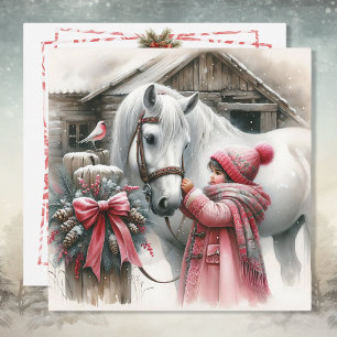 Cartes Pour Fêtes Annuelles Petite fille et son cheval Noël personnalisé
