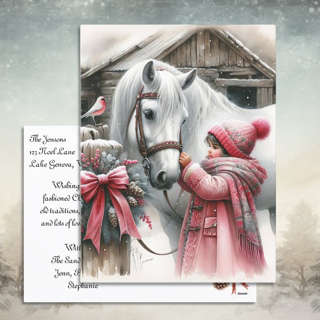 Cartes Pour Fêtes Annuelles Petite fille et son cheval Noël personnalisé (Créateur téléchargé)