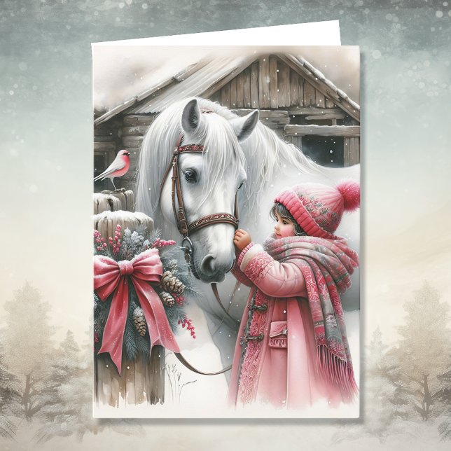 Cartes Pour Fêtes Annuelles Petite fille et son cheval Noël personnalisé (Créateur téléchargé)