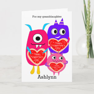 Cartes Pour Fêtes Annuelles Petite fille Heureuse Sainte-Valentin Monsters