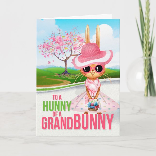 Cartes Pour Fêtes Annuelles Petite-fille Hunny sur un grand lapin Pâques (Devant)
