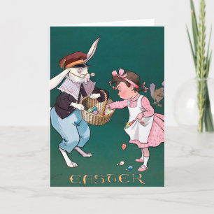 Cartes Pour Fêtes Annuelles Petite fille lapin lapin vintage Oeuf de Pâques