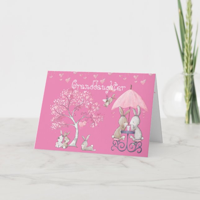 Cartes Pour Fêtes Annuelles Petite-fille Lapin Rose Cute Aquarelle Valentine (Devant)