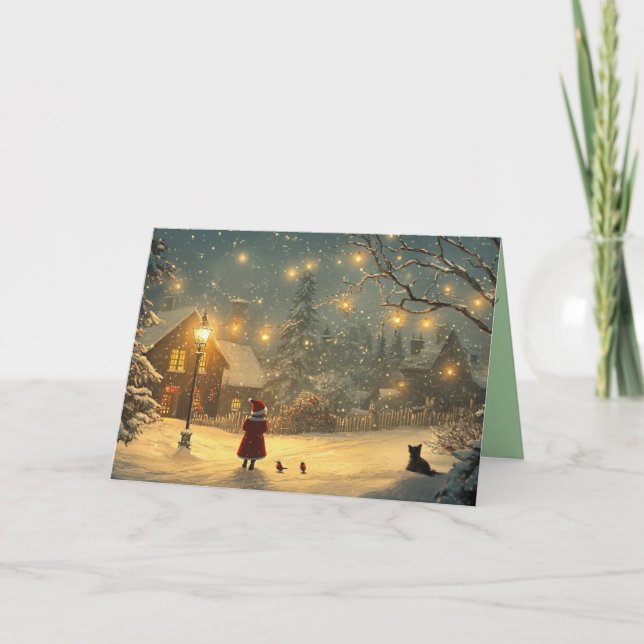 Cartes Pour Fêtes Annuelles Petite fille marcher dans la coutume de neige (Devant)