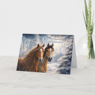 Cartes Pour Fêtes Annuelles Petite-fille Noël avec Chevaux dans la Neige 
