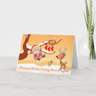 Cartes Pour Fêtes Annuelles Petite-Fille Père Noël Escalade Un Arbre Pour Donn