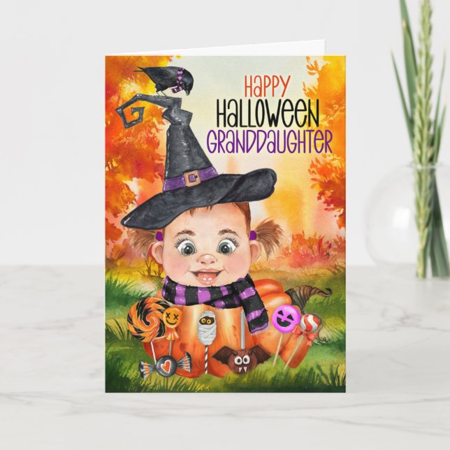 Cartes Pour Fêtes Annuelles Petite-fille Petite Sorcière Raven Halloween Citro (Devant)