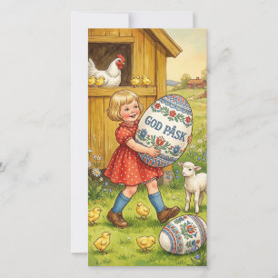 Cartes Pour Fêtes Annuelles Petite fille portant un gros œuf de Pâques décoré