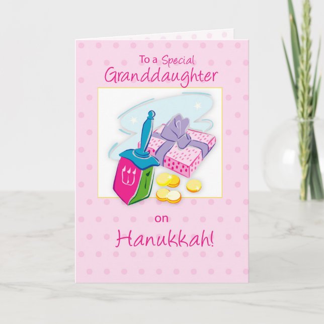 Cartes Pour Fêtes Annuelles Petite-fille, rose, jouets et cadeaux de Hanoukka (Devant)