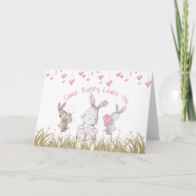 Cartes Pour Fêtes Annuelles Petite-fille Valentine Bunny Couleur d'eau rose (Devant)