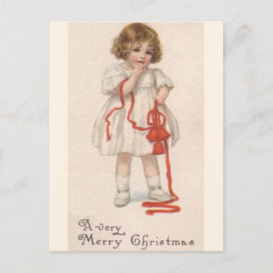 Cartes Pour Fêtes Annuelles Petite Fille Vintage Avec Ruban De Noël