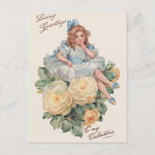 Cartes Pour Fêtes Annuelles Petite fille Vintage, Rose et Valentine salutation