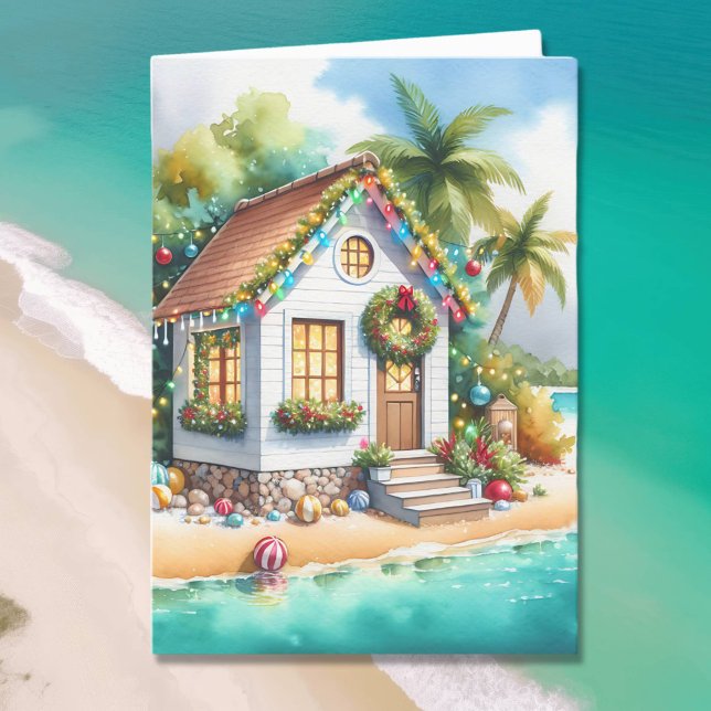 Cartes Pour Fêtes Annuelles Petite maison sur la plage Festive Noël (Créateur téléchargé)