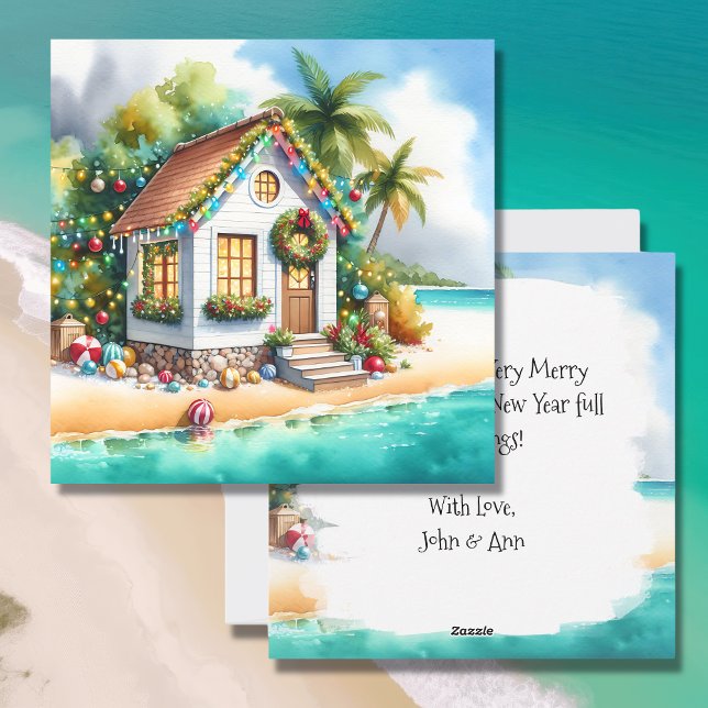 Cartes Pour Fêtes Annuelles Petite maison sur la plage Festive Noël (Créateur téléchargé)