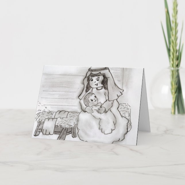 Cartes Pour Fêtes Annuelles Petite Marie et bébé Jésus (Devant)