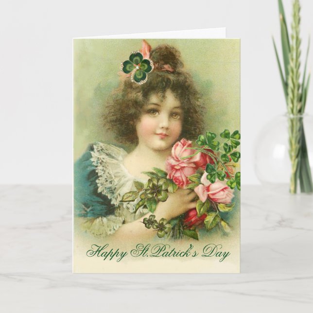 Cartes Pour Fêtes Annuelles Petite Rose, Shamrock / Vielle Bénédiction Irlanda (Devant)
